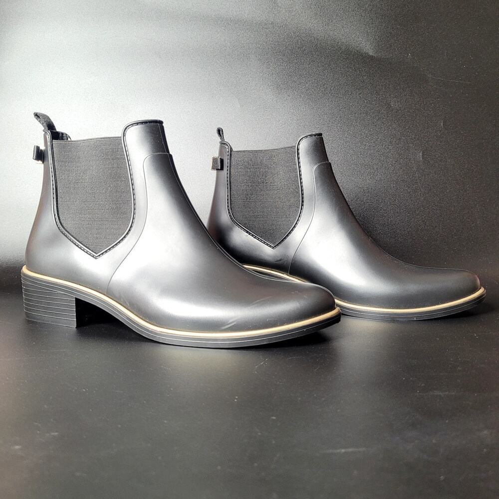 Kate Spade New York Black Solstice Sleek PVC Chelsea Rain‎ Boots Size 11 NWOB